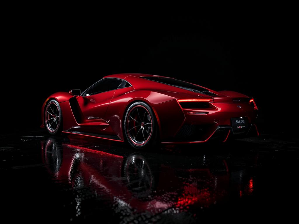 Crimson Monstarnova hypercar in a dark engineering studio