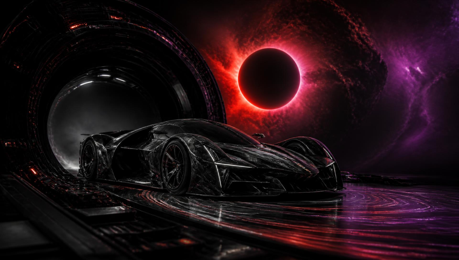 Crimson Monstarnova hypercar in a dark studio